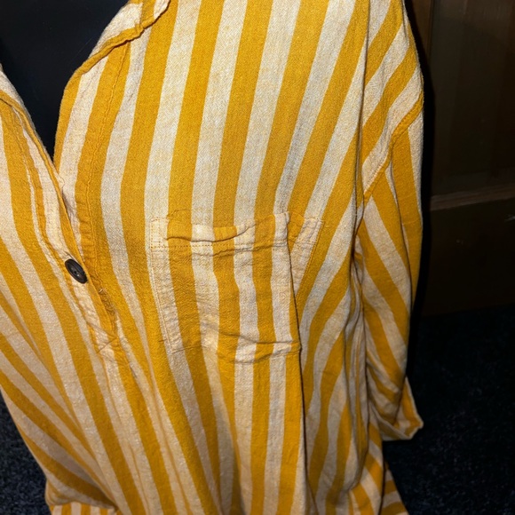 NWOT Old Navy Linen Blend Striped Mustard Yellow Popover Top Tunic Size XL - Picture 7 of 11